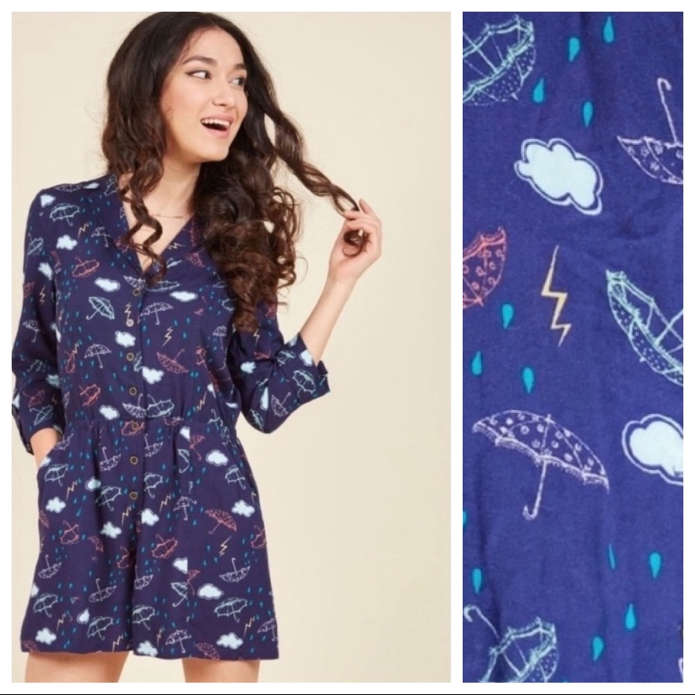 Modcloth Umbrella Print, So Field of Joy Romper, M